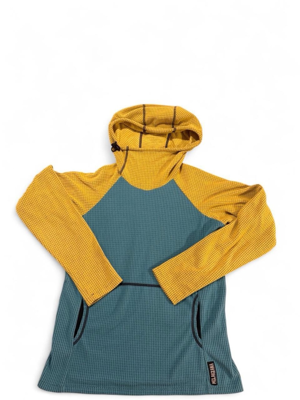 Melanzana Colorblock Waffle Zip-Up Hoodie - Mustard & Teal